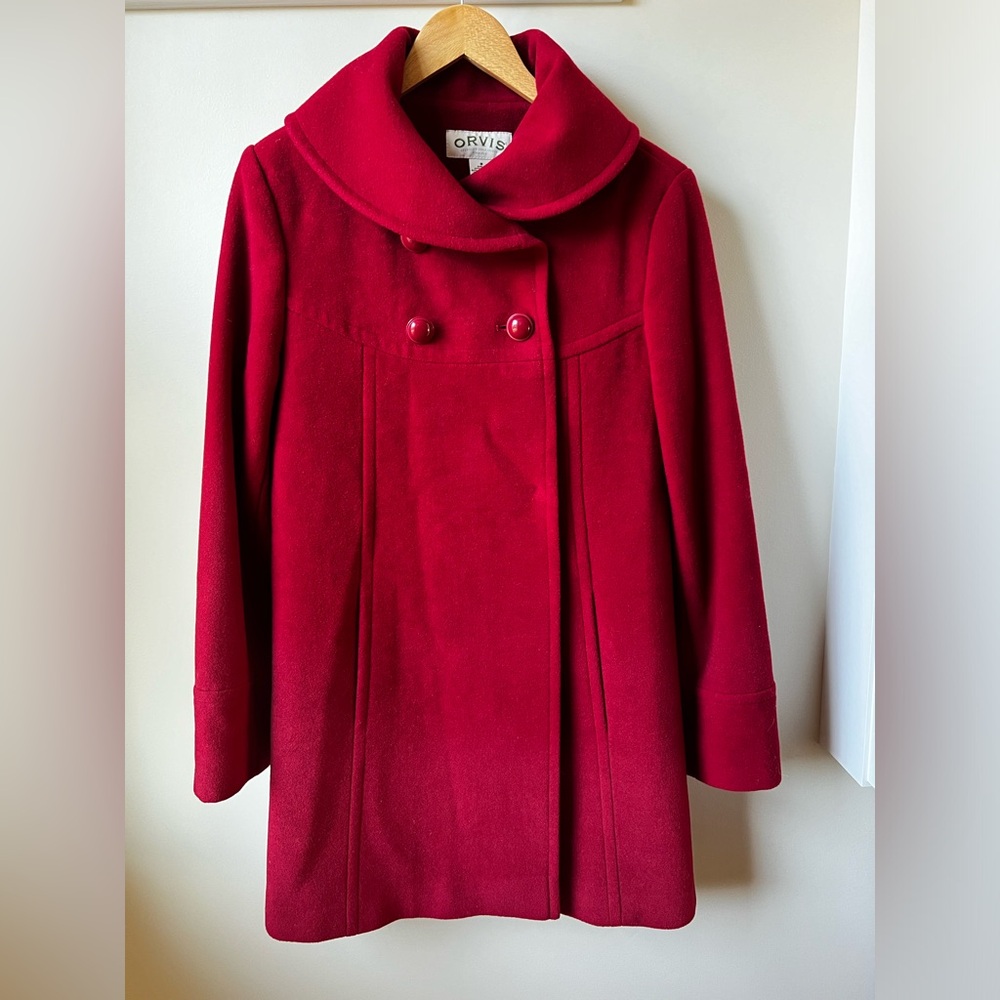ORVIS Red Double Breasted Swing Coat Wool Blend Vintage Luxury Feminine Cozy 8